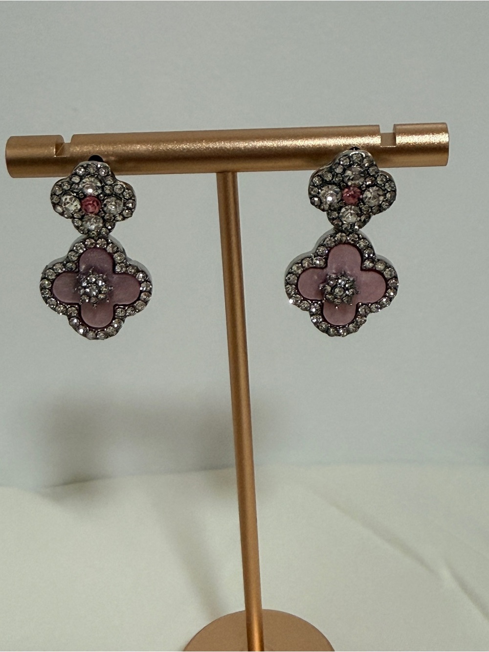 Pink Crystal Floral Drop Earrings - Women Jewelry